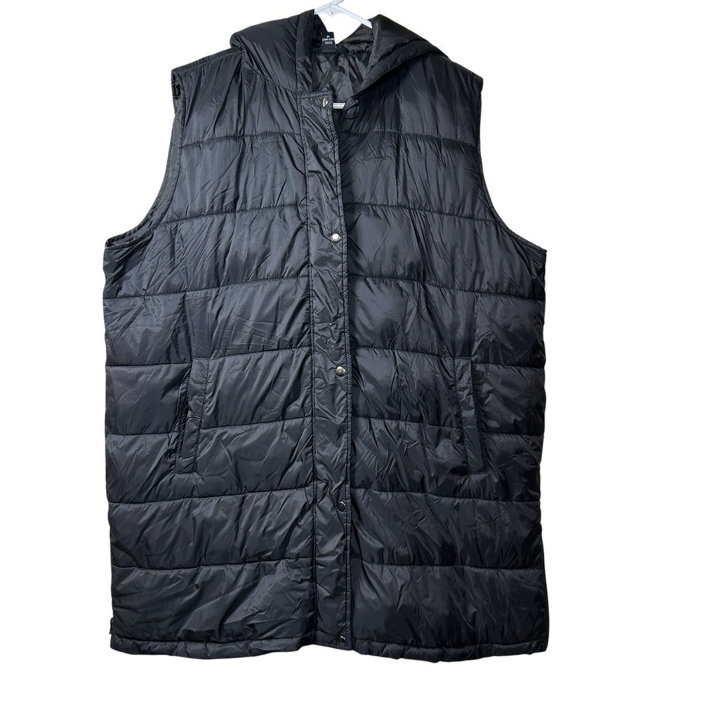 Swiss Tech Women's Black Hooded Long Puffer Vest Size 2X Plus Tunic